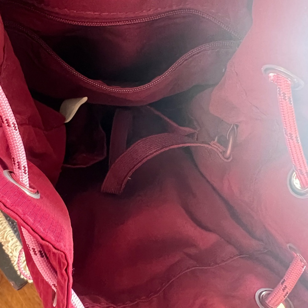 Maroon Drawstring Backpack with Pink Accents ligh… - image 5